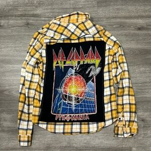 Vintage  upcycled one of a kind Def Leppard  pyromania flannel s womens